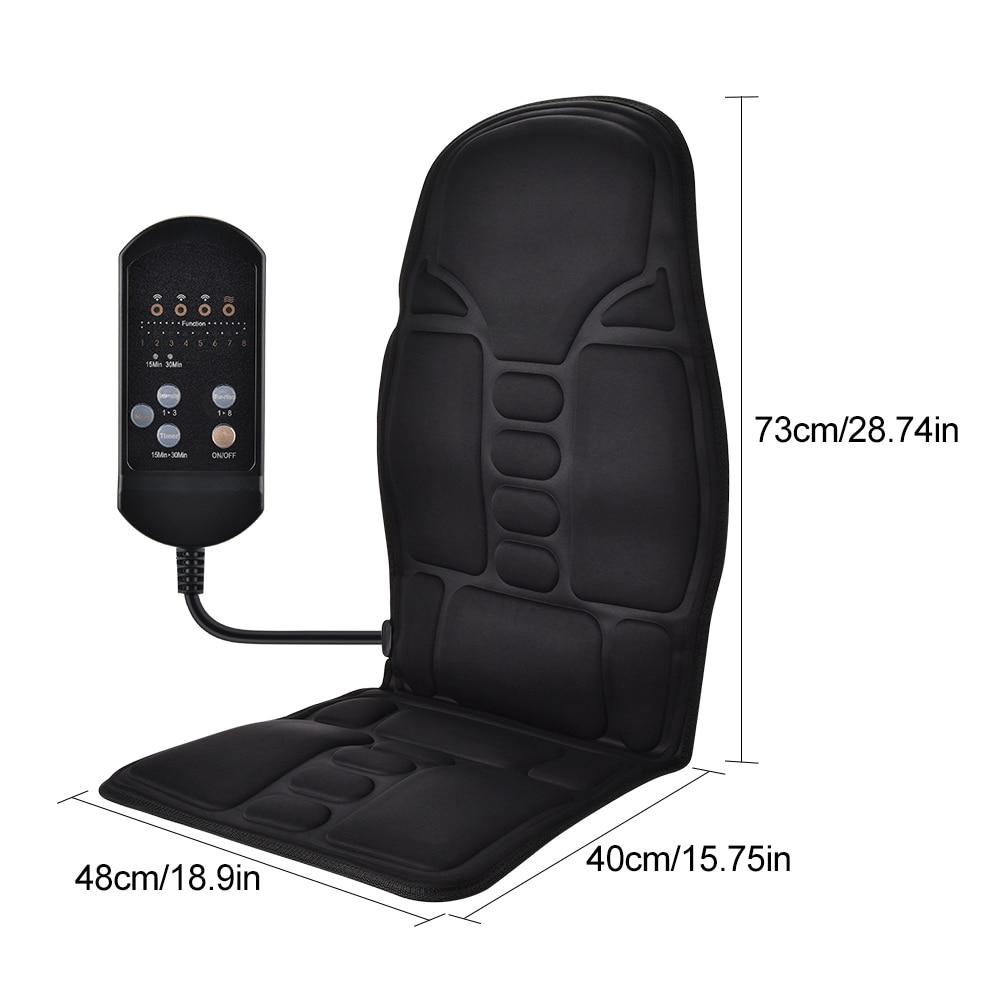 Yellow Pandora portable vibrating heat therapy massage cushion on a mattress, showcasing its compact design and massage features.