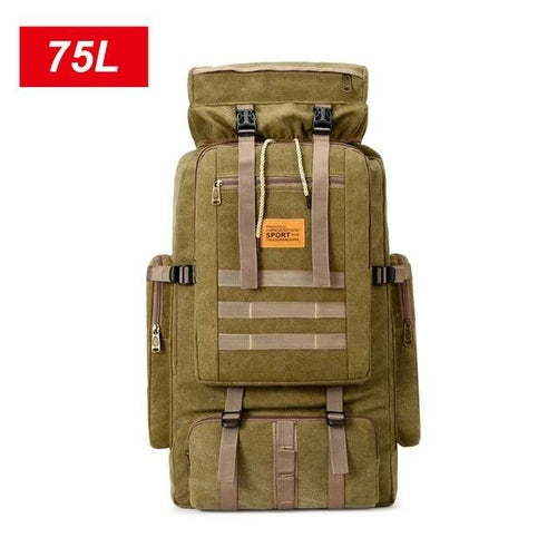 Yellow Pandora waterproof outdoor camping hiking backpack with 100L large capacity, featuring multiple compartments and adjustable straps.