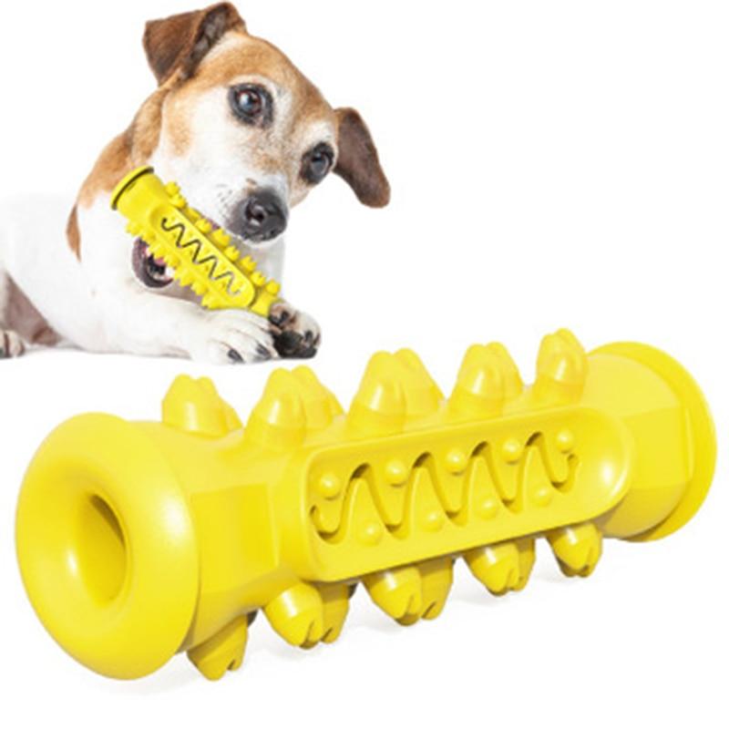 Yellow Pandora dog chewing toy made of durable material, designed for playful dogs to chew and chew-resistant.