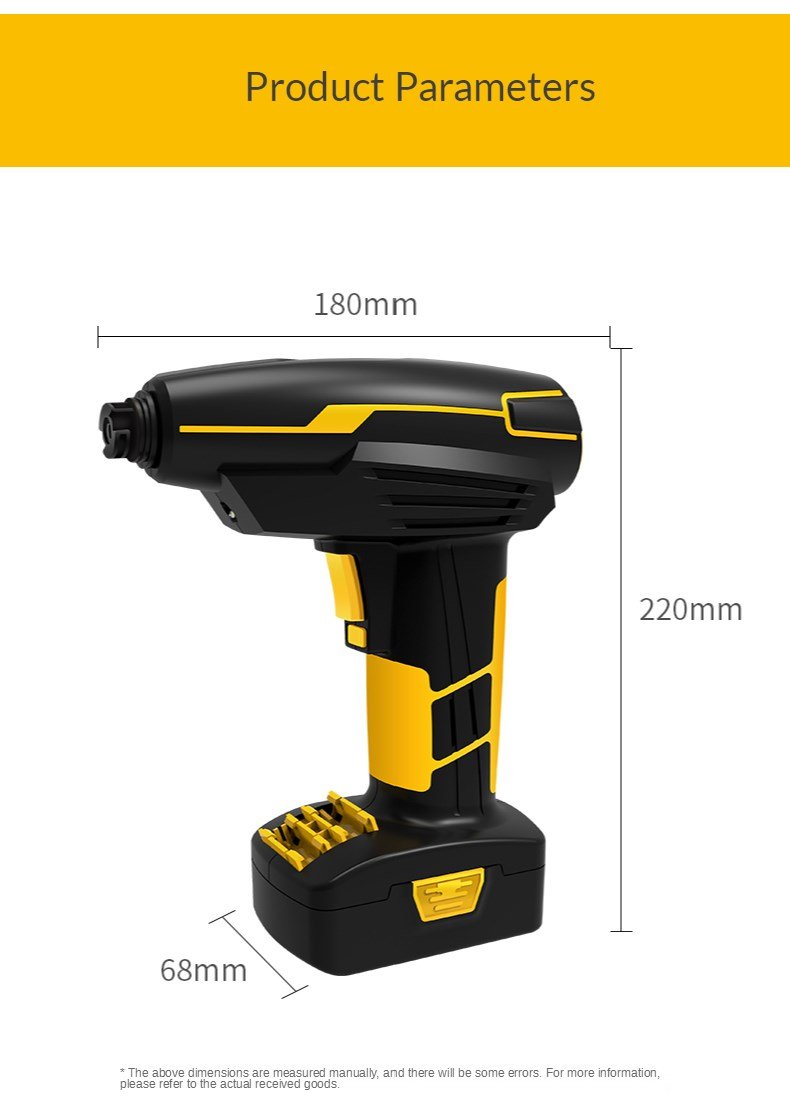 Yellow Pandora portable tire inflator air pump for automotive use, compact device with digital display and air hose attachment.