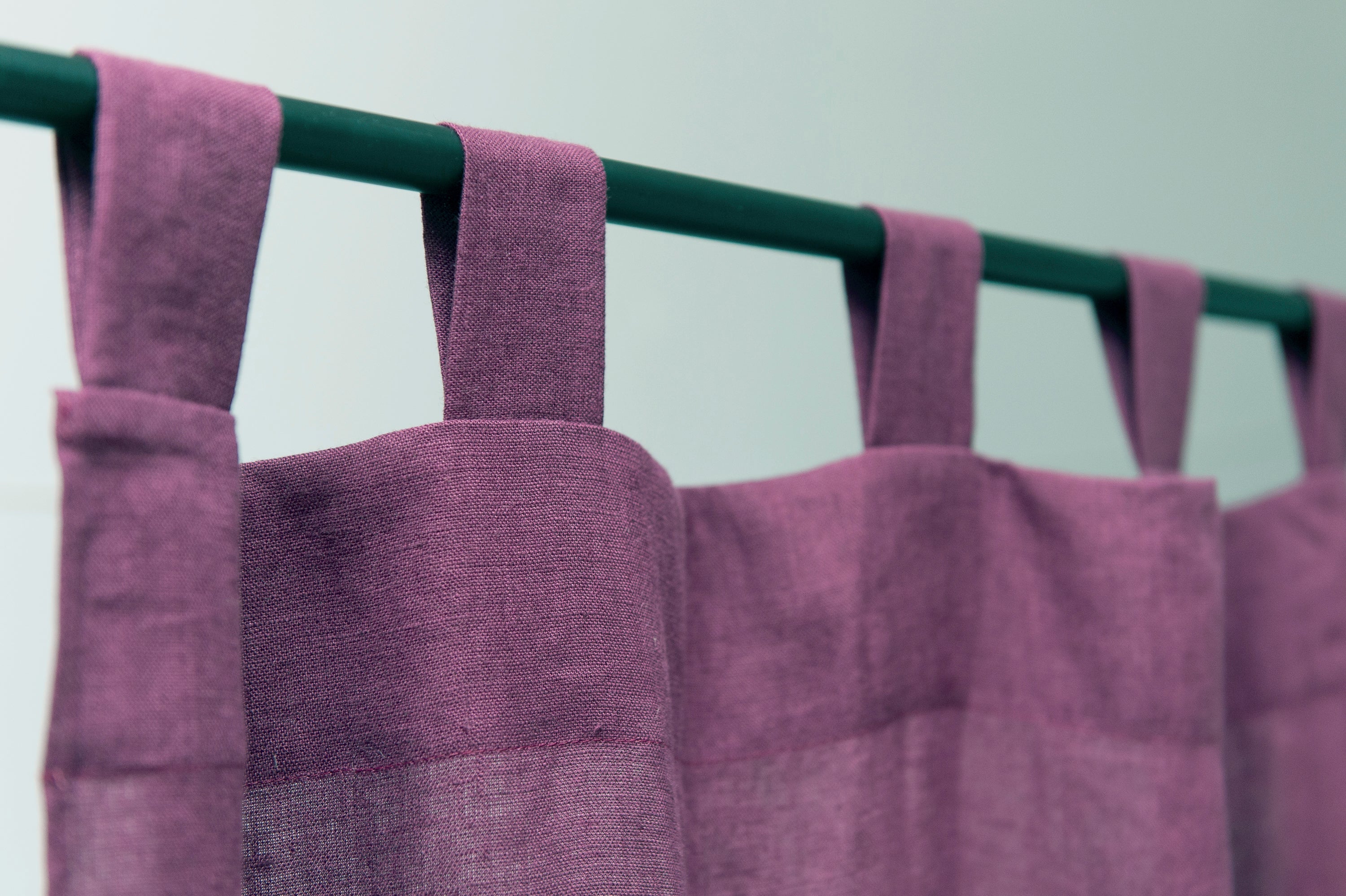 Dark plum linen curtain with tab top design from Magenta Sugarplum, showcasing elegant home decor for window treatments.