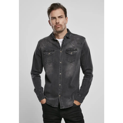 Callisto Riley denim shirt for men, showcasing classic blue denim with button closure and chest pockets.