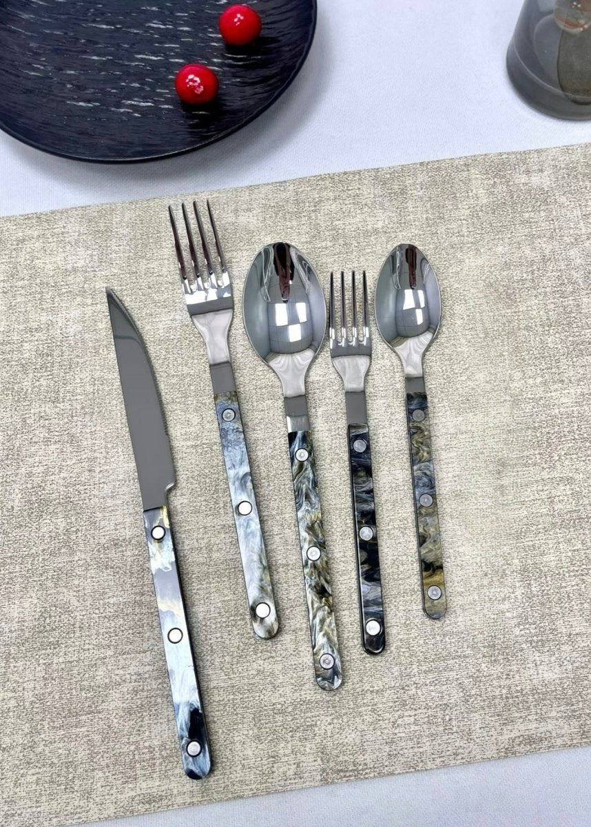 Set of 10 modern elegant Terra flatware Bistrot style cutlery by Inspecial Home, featuring sleek silverware for home decor.