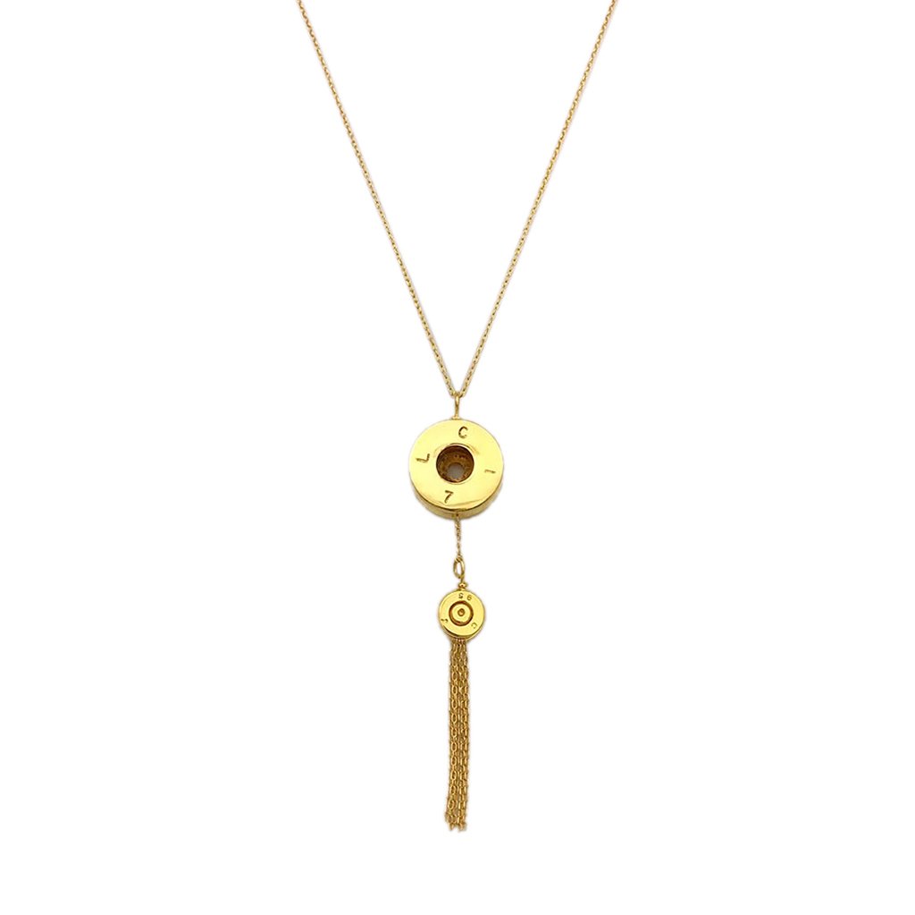 Ariel Bullet Tassel Necklace with slate-colored beads and tassel pendant, stylish jewelry accessory for women.