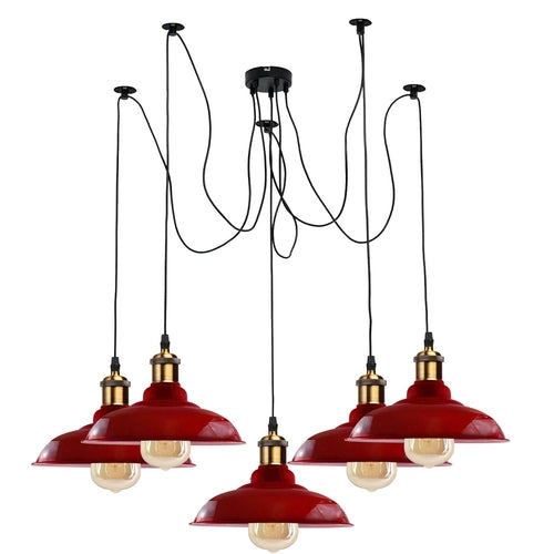 Industrial Spider Adjustable Multi-Arm Pendant Light with five E27 bulbs by Sangria Angel, featuring a modern spider design.