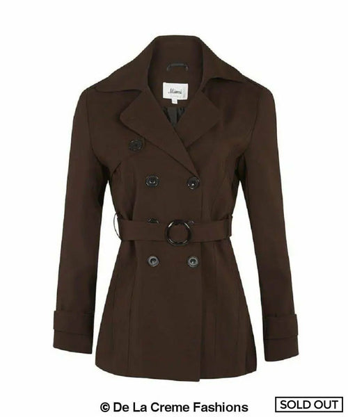 Brown Rose Eleusis Spring/Summer double-breasted short coat, stylish jacket with lapels, displayed on a hanger.