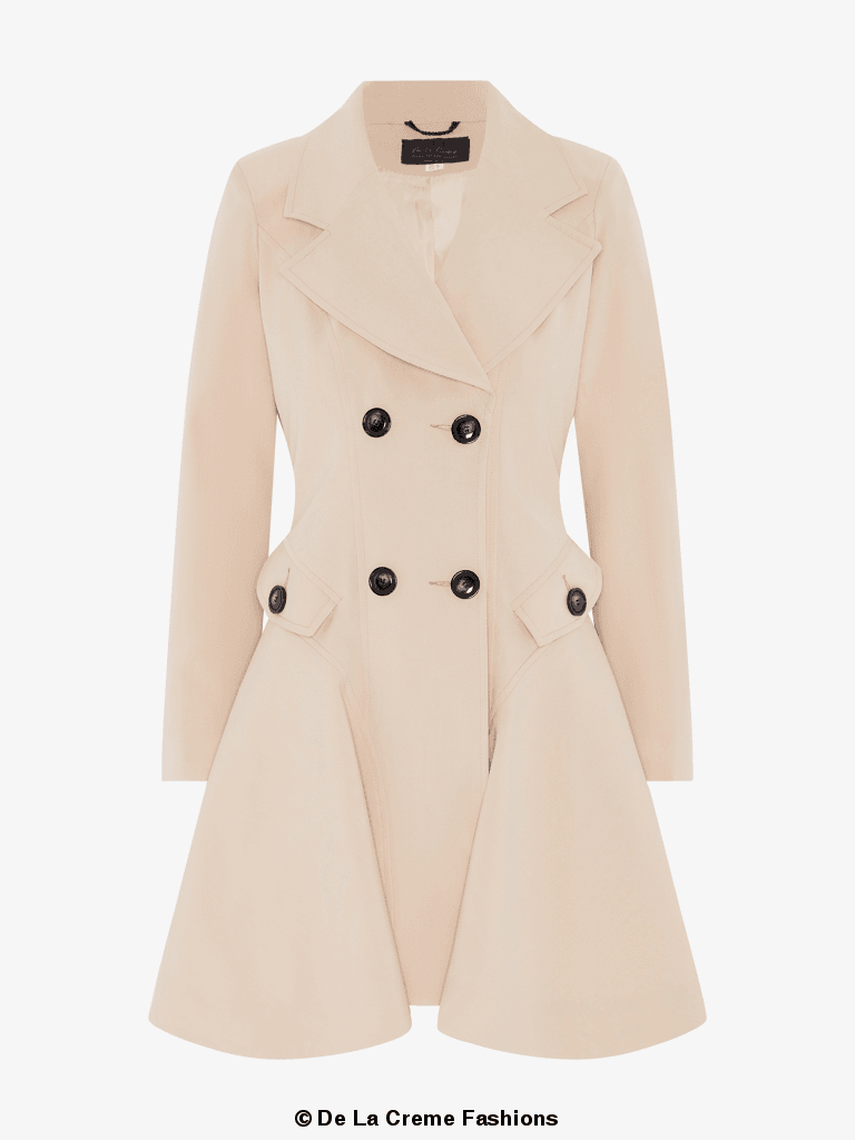 Rose Eleusis spring/summer double-breasted skater coat, stylish jacket with classic lapel and button details, perfect for transitional weather.