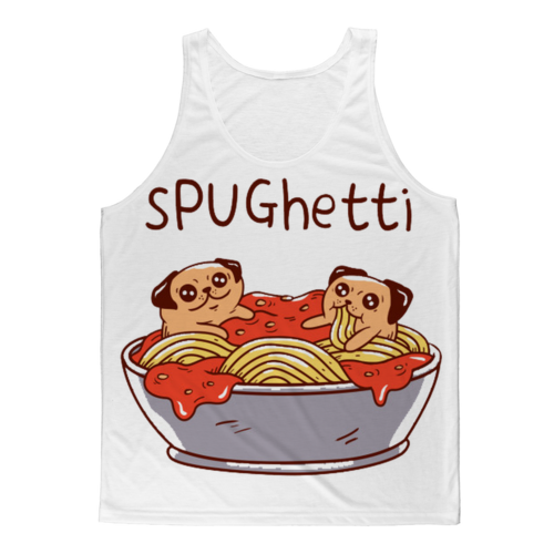 Sky Felix sPUGhetti Classic Sublimation Adult Tank Top featuring vibrant, colorful design on a lightweight T-shirt for adults.