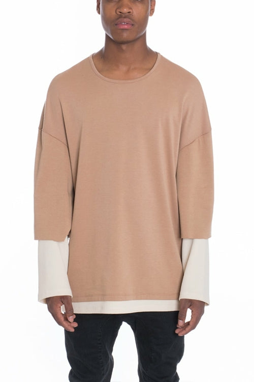 Taupe Lime Milo Cortez Slouch Long Sleeve T-shirt displayed flat with relaxed fit and long sleeves.