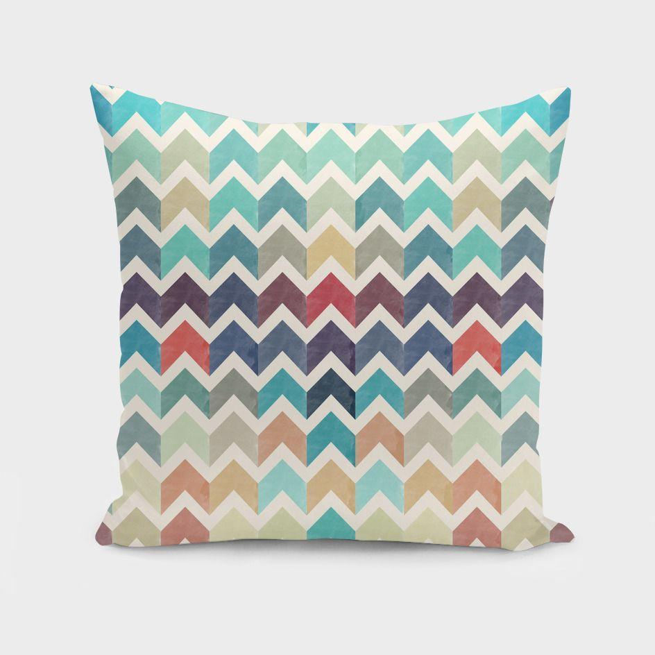 Scorpius Watercolor Chevron Pattern II cushion with soft fabric and vibrant watercolor chevron design on a decorative throw pillow.