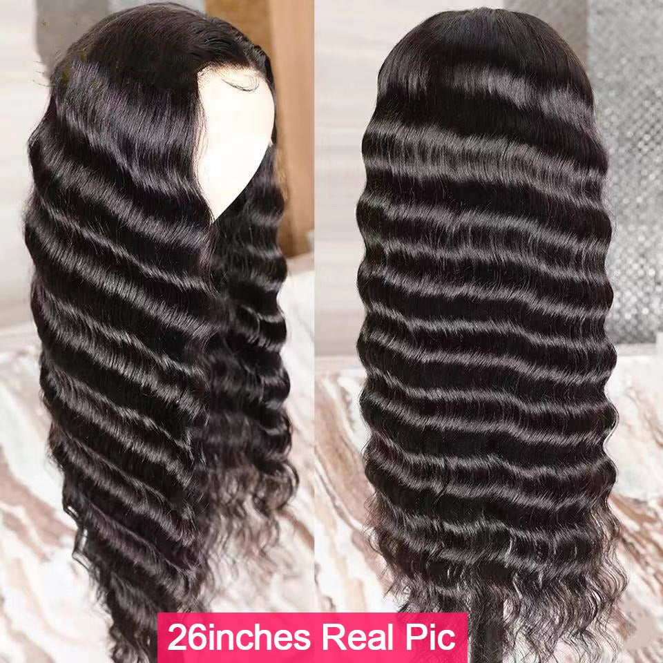 Cerise Alfie Brazilian Remy loose deep wave U part wig with lace front for black women, showcasing natural human hair texture and style.