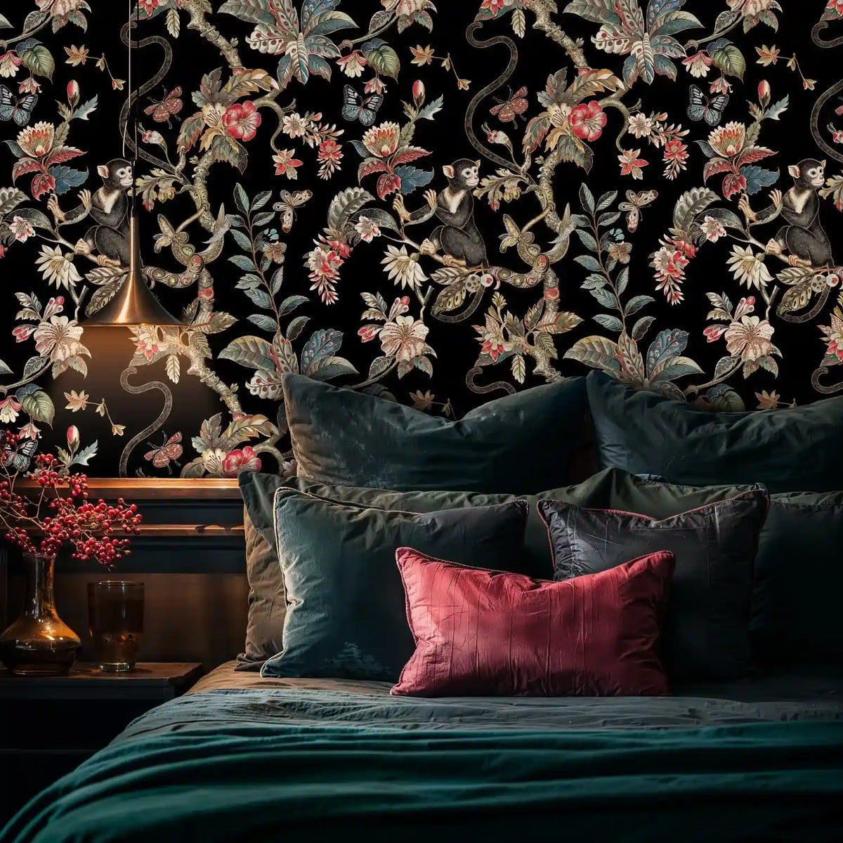 Exotic Monkey and Floral Wallpaper