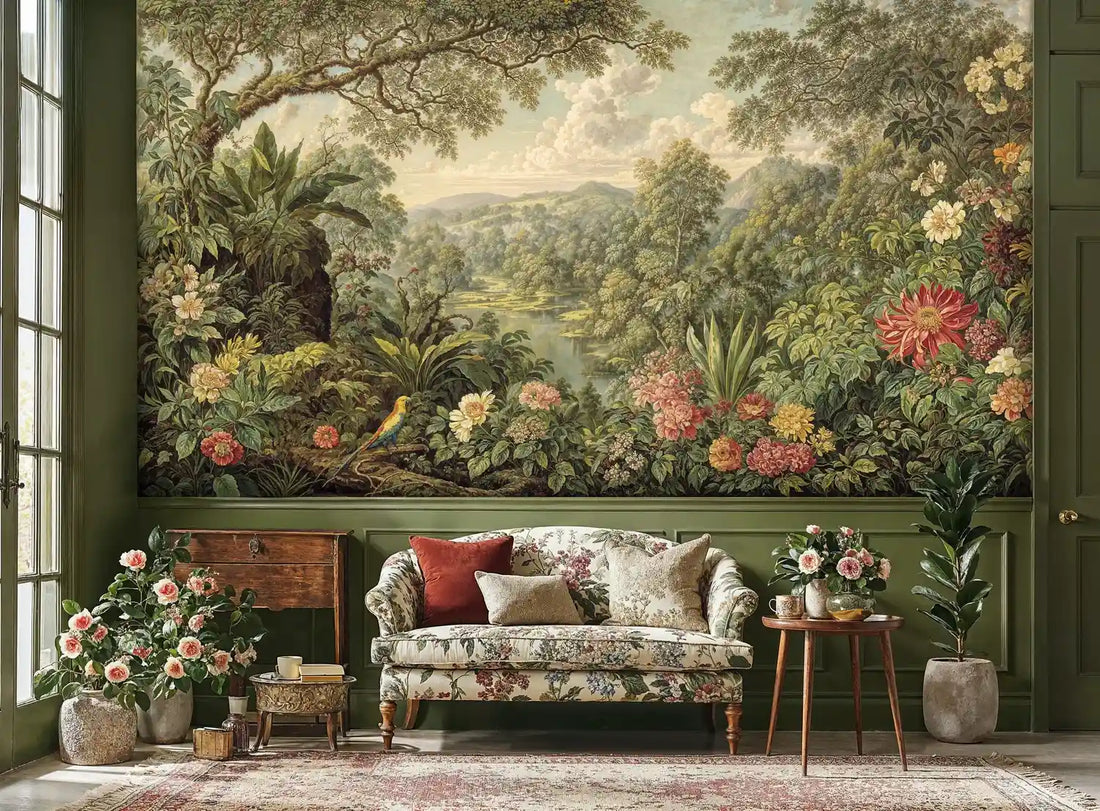Tropical Paradise with Exotic Birds Wall Mural