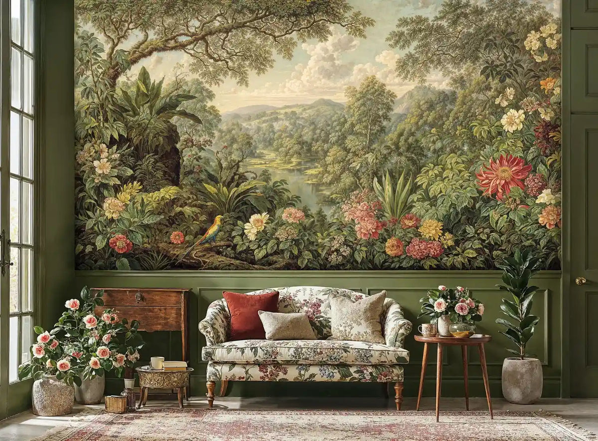 Tropical Paradise with Exotic Birds Wall Mural