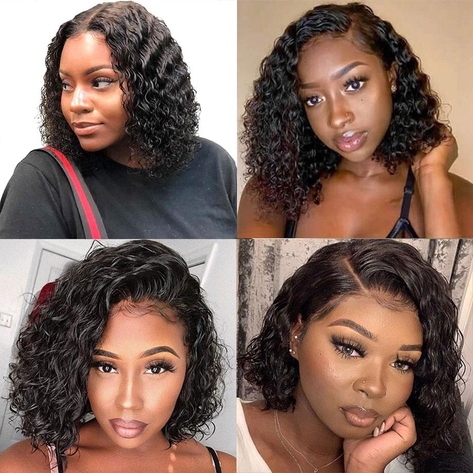 Short Bob U Part Wig made of human water wave Brazilian Remy hair, glueless style, by Cerise Alfie.