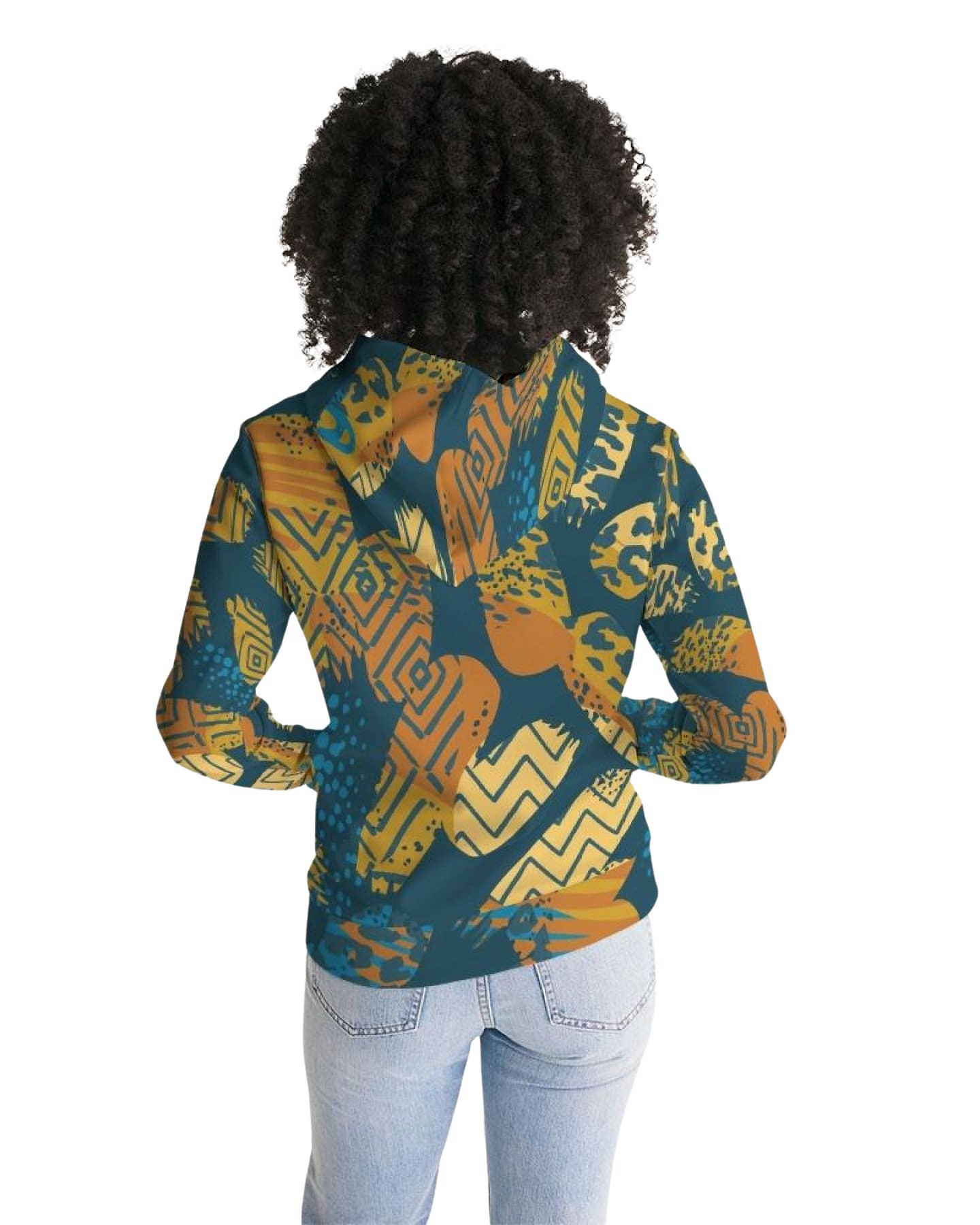 Blue abstract graphic hoodie pullover sweatshirt for women by Start2Finish, featuring a unique, stylish design.