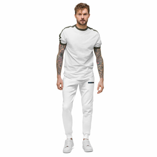 Beige Snowdrop 2882Sport Tropics Of OZ unisex fleece sweatpants in white, front view, cozy women&