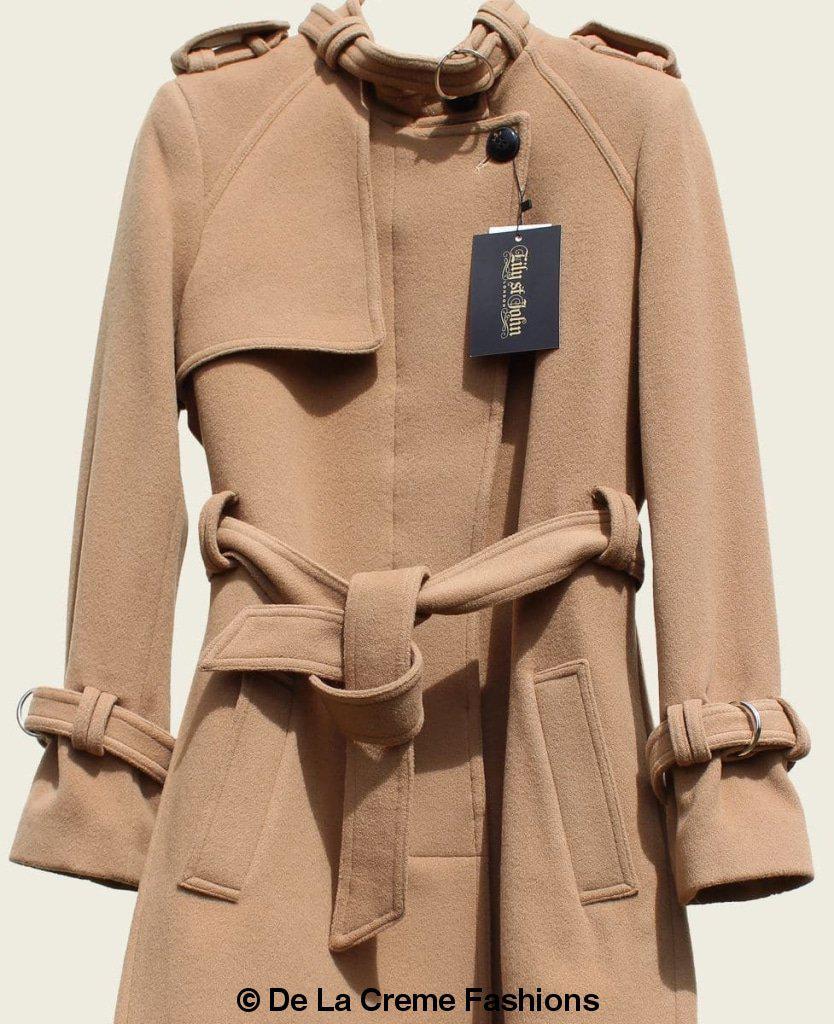 Rose Eleusis Ventura tailored collarless trench coat shown in a stylish, sleek design with a modern silhouette.