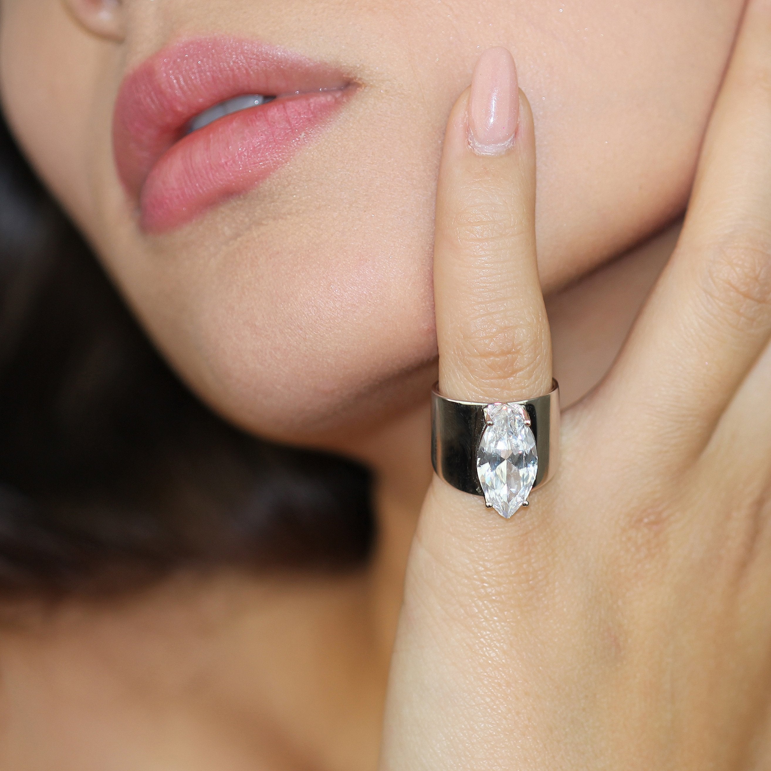 Vintage Cigar Band CZ ring by Cyan Ismene featuring a bold, decorative design on a silver-toned band.