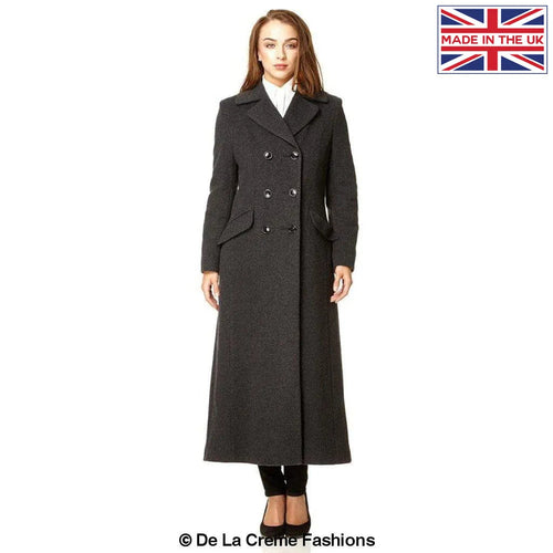 Grey Wool Blend Double Breasted Long Coat by Rose Eleusis, stylish and warm jacket with classic design and tailored fit.