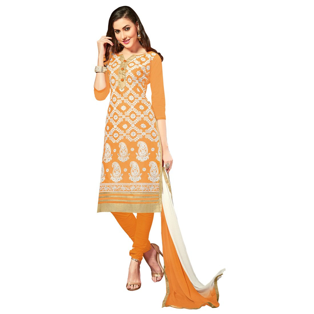 Orange glaze cotton fabric dress material for women&