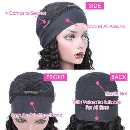 Cerise Alfie Afro kinky curly headband wig made of human hair, easy to wear without glue, ideal for bath and beauty looks.