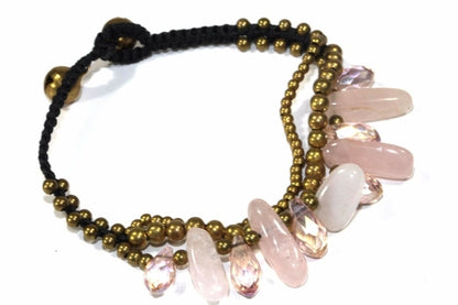 Rose Quartz and crystal romance bracelet by Silver Hestia featuring pink stones and sparkling accents on a delicate silver chain.