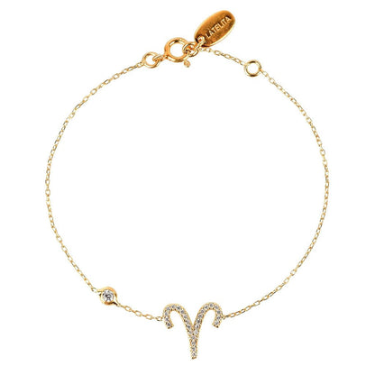 Gold Misty Aries zodiac star sign bracelet with celestial charm, featuring metallic links and zodiac symbol details.