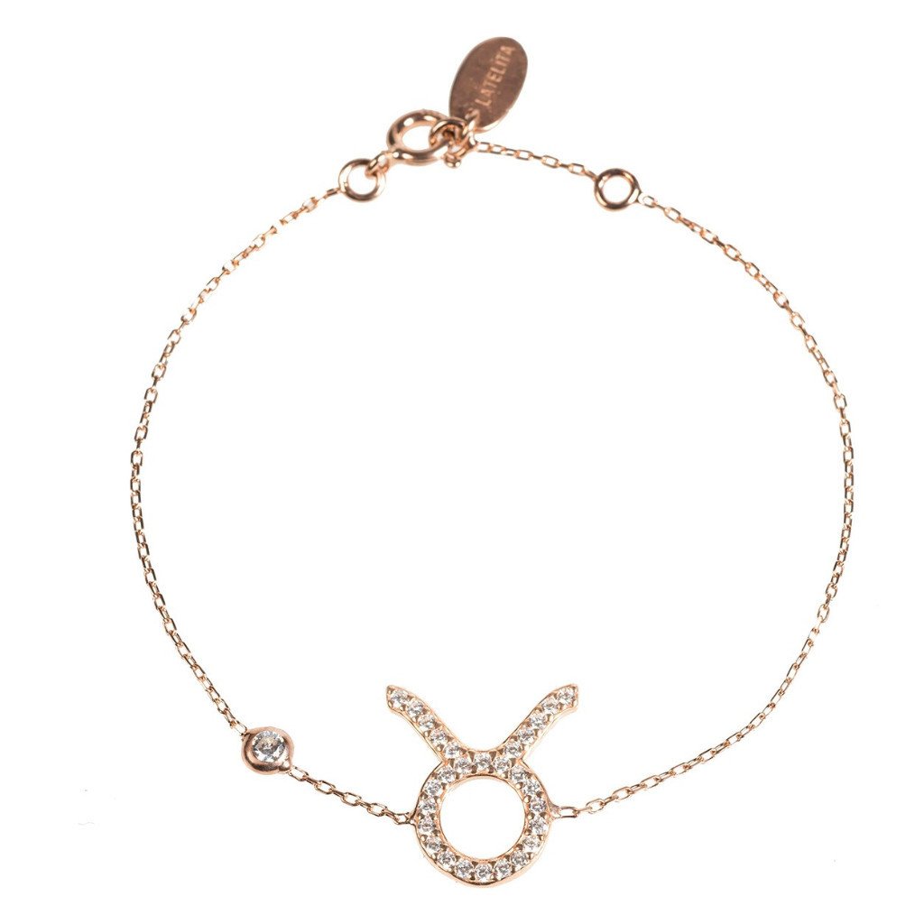 Gold Misty Zodiac Taurus bracelet with star sign charm, delicate accessories featuring Taurus constellation details.