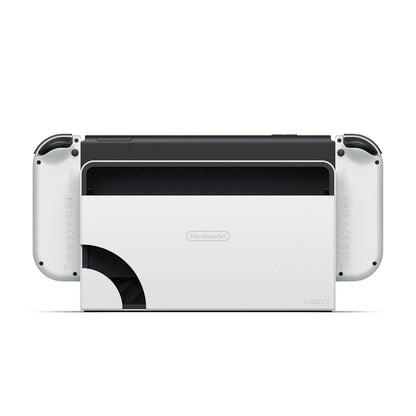 White Nintendo Switch console by Bigbuy with Joy-Con controllers, displayed on a clean surface.