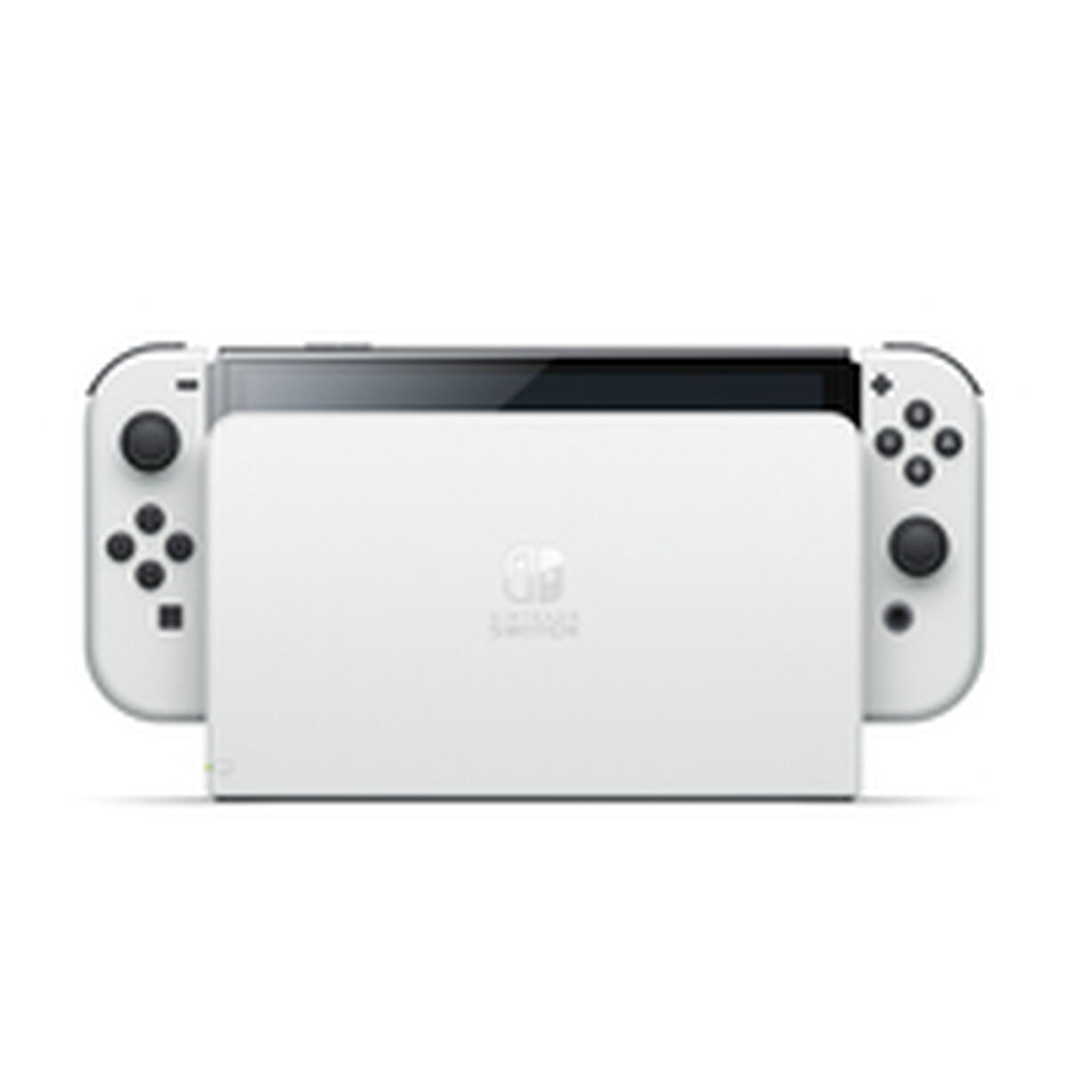 White Nintendo Switch console by Bigbuy with detachable Joy-Con controllers, front view showing screen and controls.