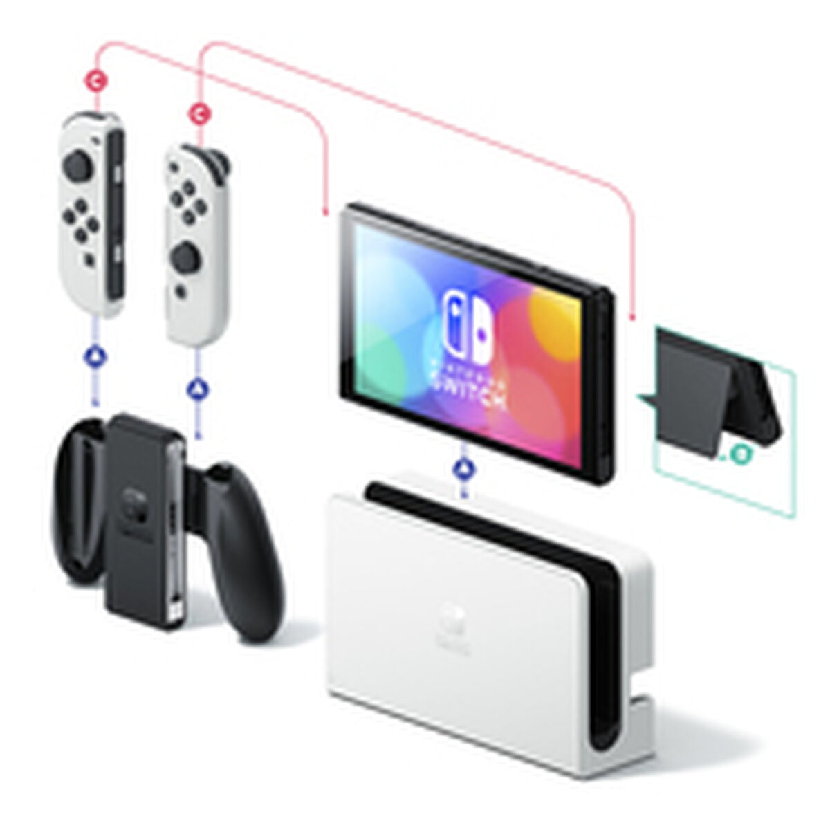 Nintendo Switch console in white with Joy-Con controllers, branded by Bigbuy, shown in a clean, detailed close-up image.