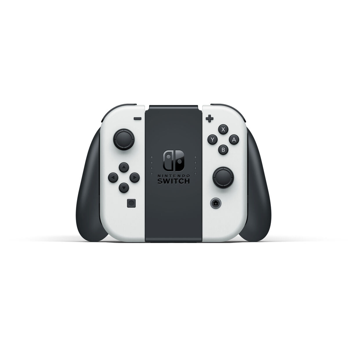 Nintendo Switch console in white from Bigbuy, featuring sleek design and digital display, set against a neutral background.