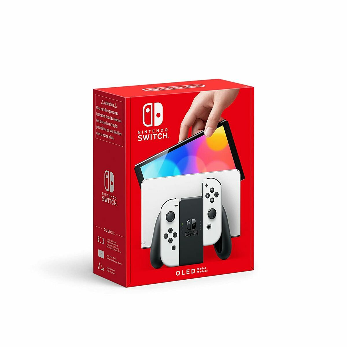 White Nintendo Switch gaming console by Bigbuy, showing the device with controllers attached and screen on.