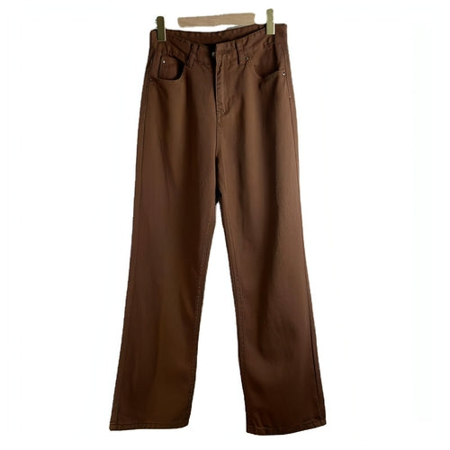 Carmine Juneberry brown retro American jeans showing a slim fit, solid color design, and classic denim texture.