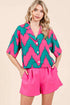 Carmine Juneberry Mittoshop chevron print short sleeve crop shirt, stylish gift with bold pattern and modern design.