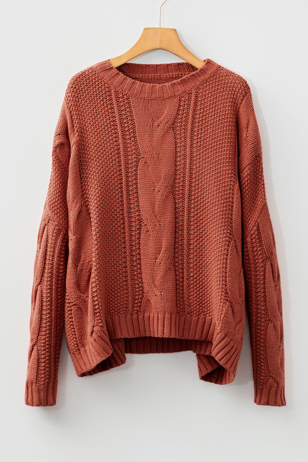 Byzantium Bay textured chunky knit long sleeve sweater in neutral color, showcasing cozy knit fabric and relaxed fit.