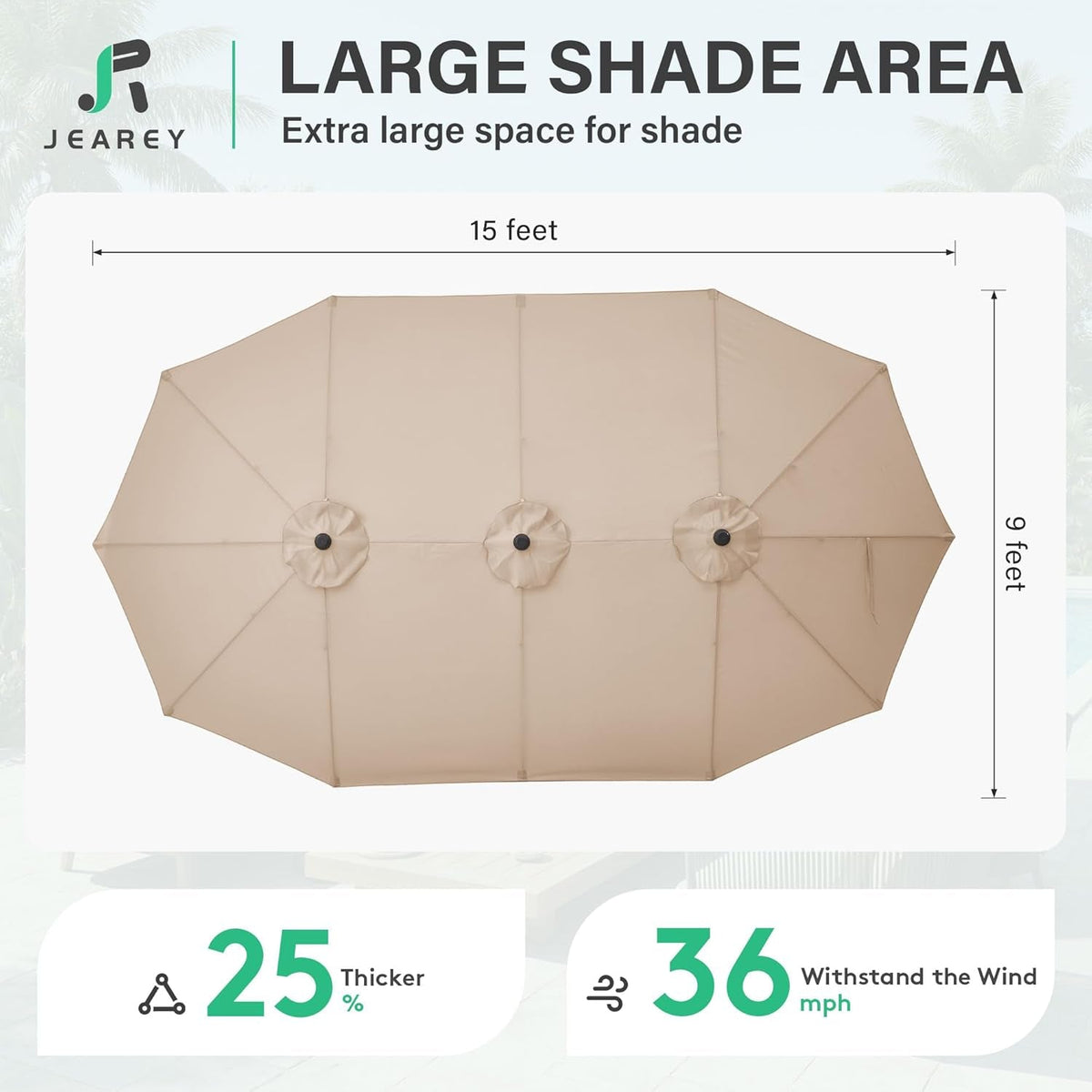 Fifteen Foot Beige Patio Umbrella Weather Resistant Base Stand