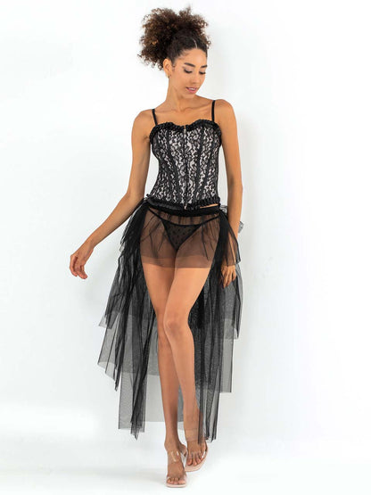 Black sexy dress and headwear outfit from Harlequin Icarus, featuring a stylish women&