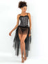 Black sexy dress and headwear outfit from Harlequin Icarus, featuring a stylish women&