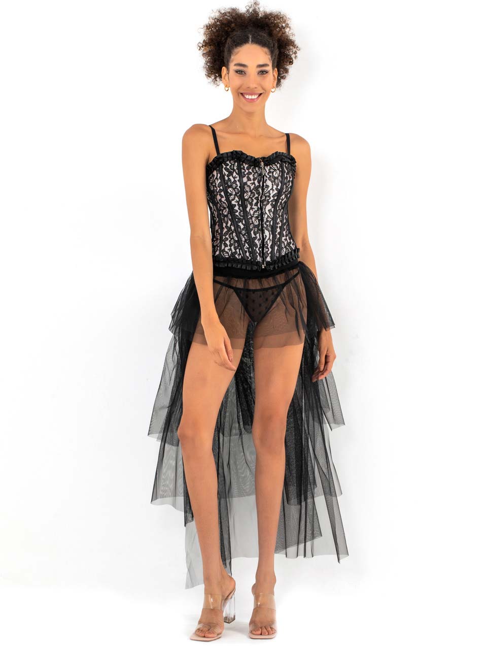 Black sexy dress and headwear outfit for women by Harlequin Icarus, featuring stylish clothing and accessories.