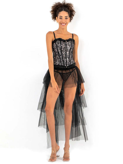 Black sexy dress and headwear outfit for women by Harlequin Icarus, featuring stylish clothing and accessories.