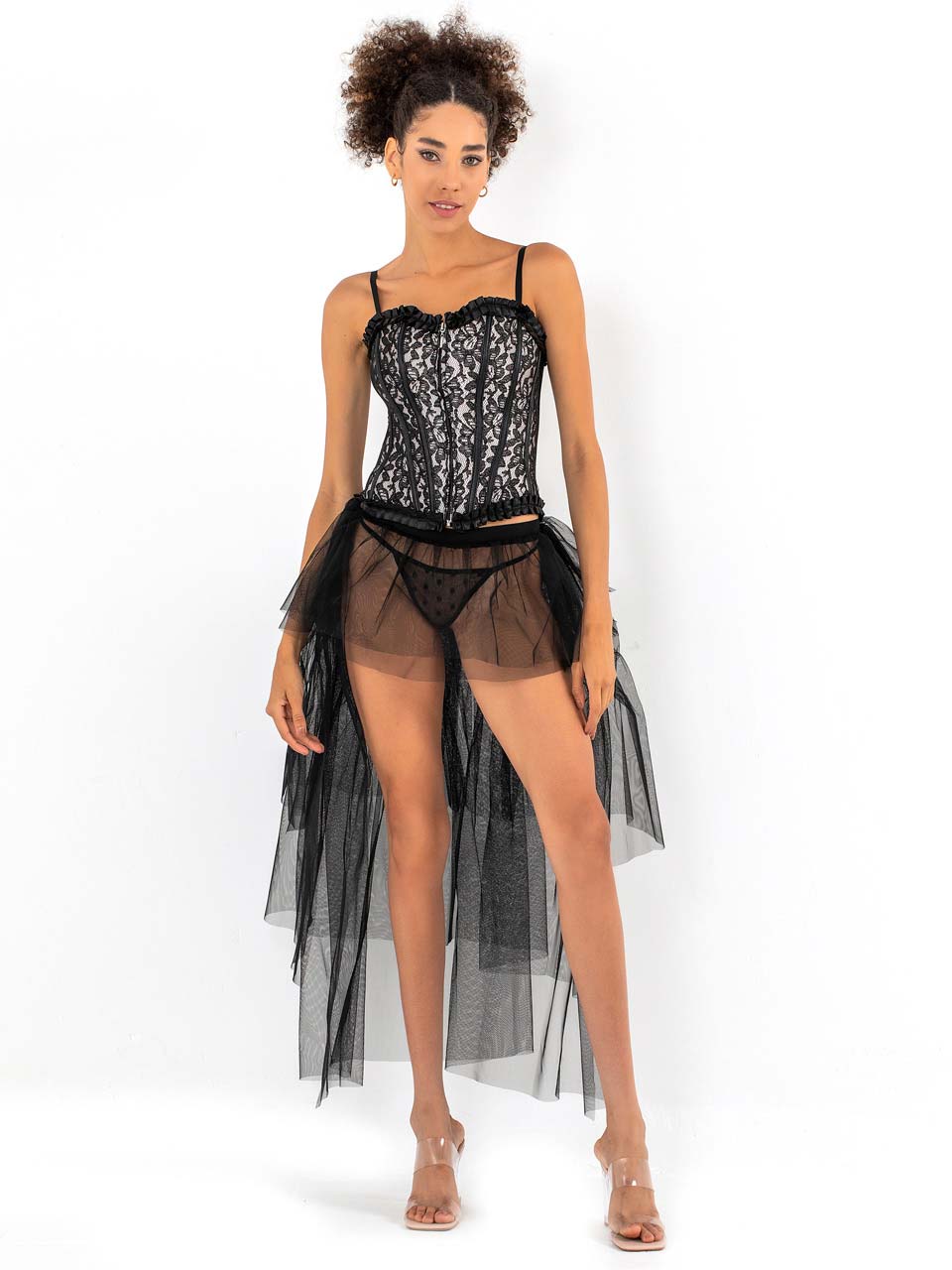 Black sexy dress with headwear outfit for women, featuring stylish, form-fitting attire from Harlequin Icarus.