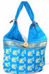 Silver Hestia elephant jhola tote bag with fabric handles and detailed elephant print, perfect for casual outings and beach days.