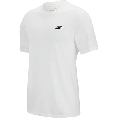Men’s white Nike short sleeve T-shirt with Nike logo, casual fit, displayed on a plain background for sports and outdoor wear.