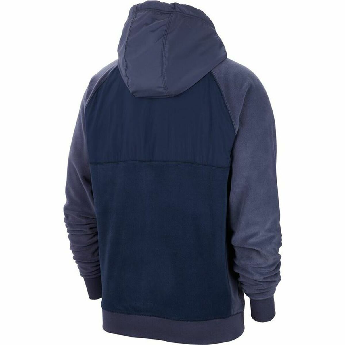 Dark blue Nike Sportswear sports jacket with lightweight fabric and zip-up front, designed for active outdoor wear.