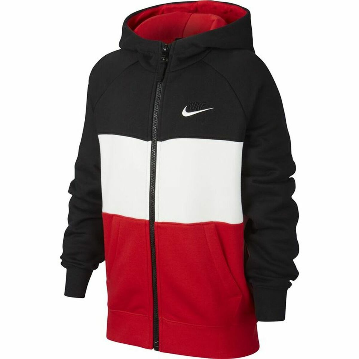 Black Nike Air sports jacket with athletic fit and zip-up front, designed for outdoor activities and active wear.