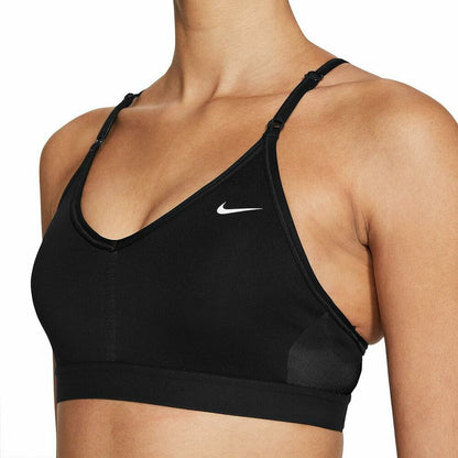 Black Nike INDY V sports bra for women, breathable athletic wear with supportive design, ideal for sports and workouts.