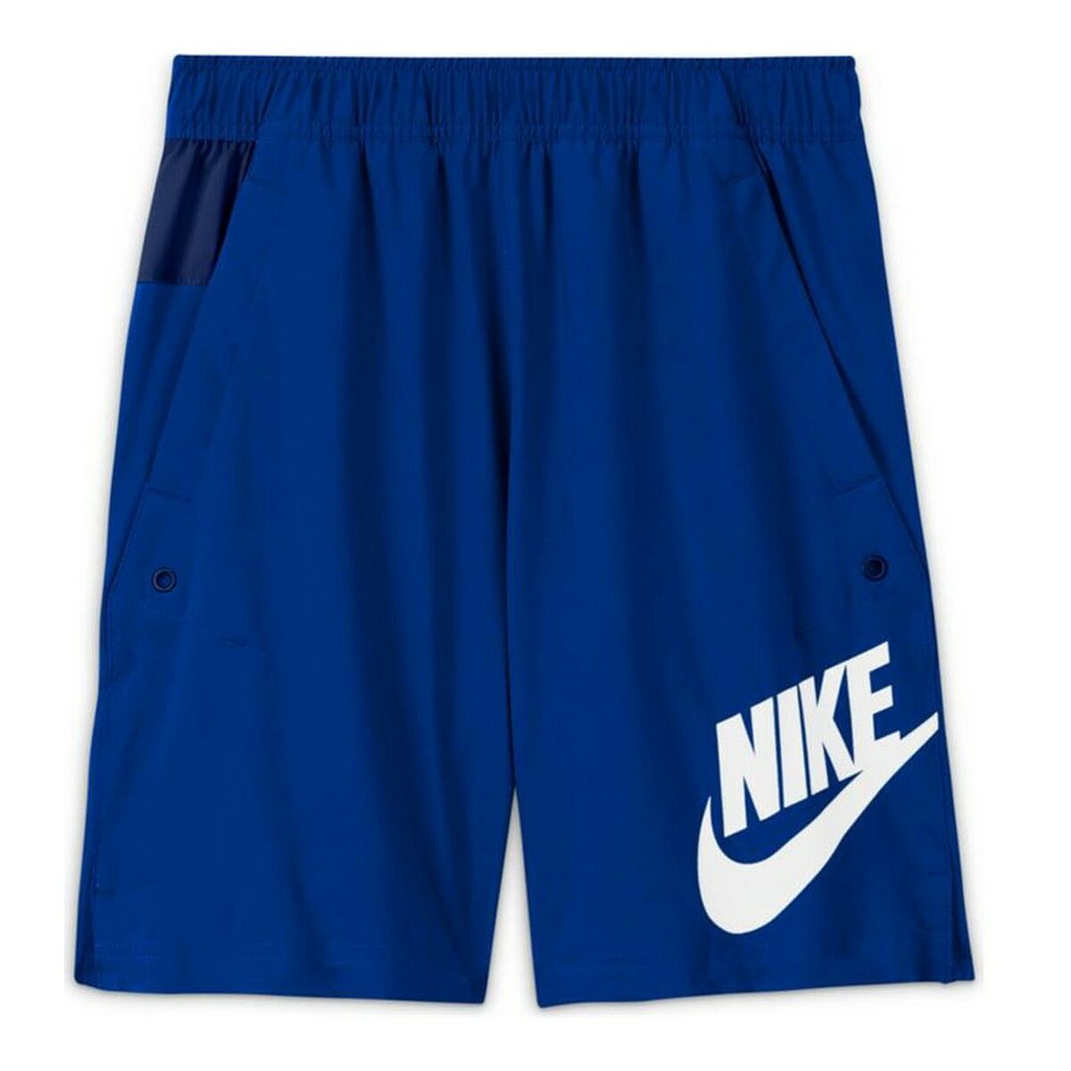 Kids Nike Sportswear sport shorts in blue with Nike logo, designed for active play and outdoor sports.