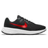Black Nike Revolution 6 running shoes for adults, featuring sporty design and breathable mesh for outdoor activity.